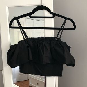 black tube top blouse with ruffles